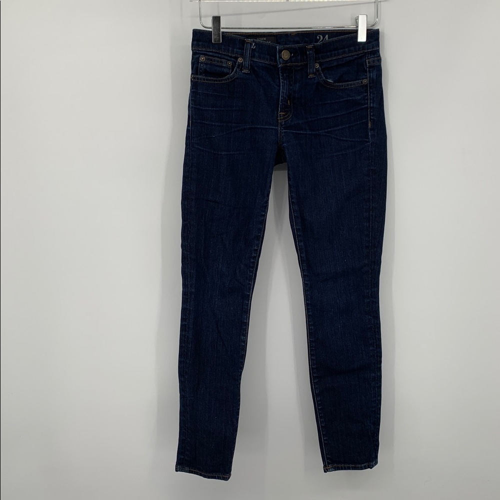 J Crew Toothpick skinny jeans dark blue wash denim whiskering low rise women 24
